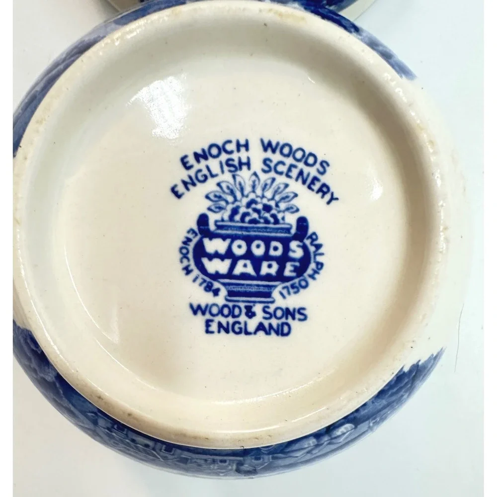Vintage Enoch Wood's English Scenery Creamer Sugar Set Wood & Sons Blue White
